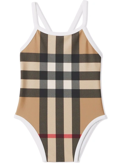 Shop Burberry Check-print Swimsuit In Neutrals