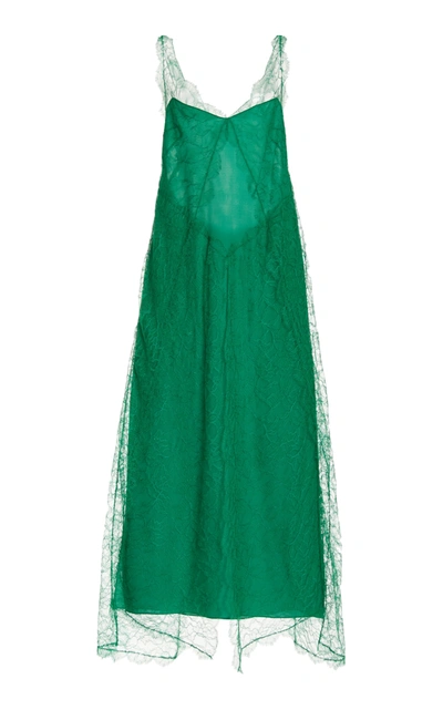 Shop Khaite Women's Ash Lace-detailed Georgette Maxi Dress In Black,green