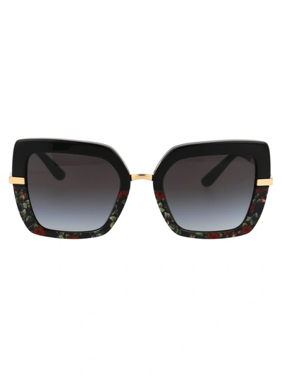 Shop Dolce & Gabbana 0dg4373 Sunglasses In 33178g Black/red Roses Light Grey Gradient Black