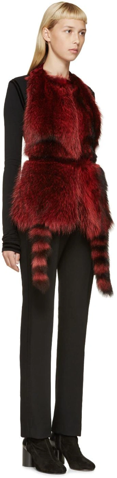 Shop Givenchy Red & Black Raccoon Fur Vest