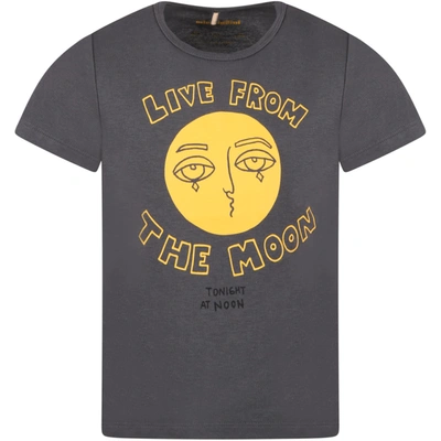 Shop Mini Rodini Gray T-shirt For Kids With Yellow Moon In Grey