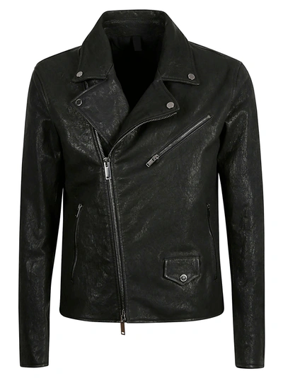 Shop Tagliatore Classic Zipped Biker Jacket In Black