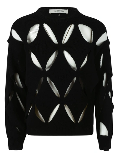 Shop Valentino Diamond Pattern Perforated Sweater In Black