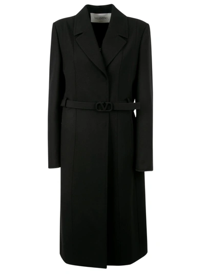 Shop Valentino V-logo Belted Coat In Black