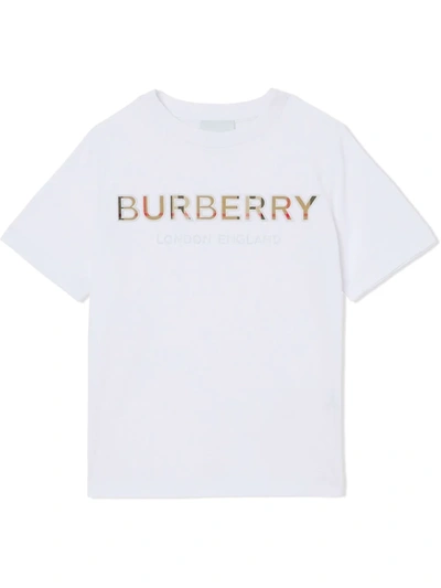 Shop Burberry Logo-embroidered T-shirt In White