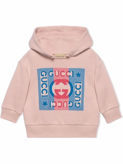 Shop Gucci Logo-print Cotton Hoodie In Pink