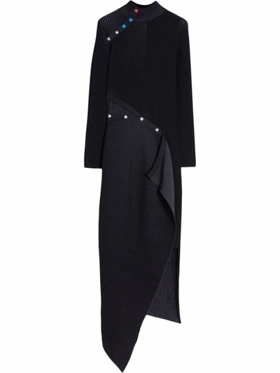 Shop Off-white Ribbed-knit Asymmetric Dress In Black