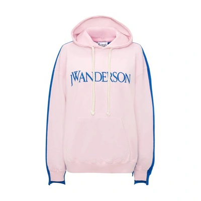Shop Jw Anderson Deconstructed Fleece Back Hoodie In Pink Blue