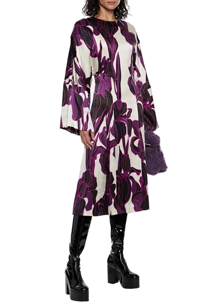 Shop Dries Van Noten Domane Floral-print Silk-satin Midi Dress In Fuchsia