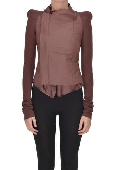 Shop Rick Owens Leather And Wool Jacket In Bordeaux