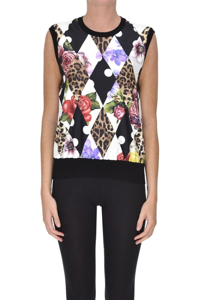 Shop Dolce & Gabbana Printed Silk And Cashmere Top In Multicoloured