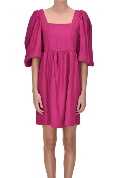 Shop Ba&sh Viscose And Linen Mini Dress In Raspberry