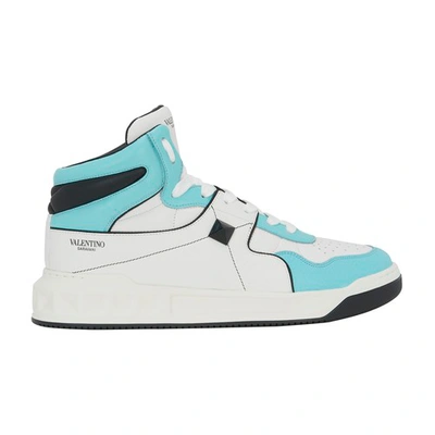 Shop Valentino One Stud High-top Sneakers In Bianco Sky Blue Nero