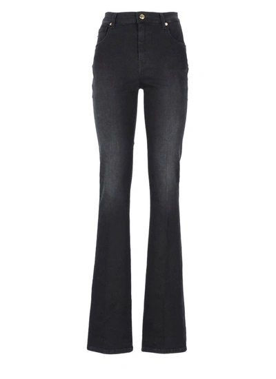 Shop Love Moschino Logo Patch Flared Jeans In Black