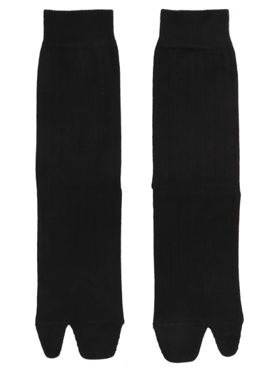 Shop Maison Margiela Tabi Toe Ribbed Socks In Black