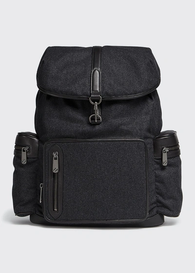 Shop Ermenegildo Zegna Men's Wool Leather-trim Backpack In Dark Grey