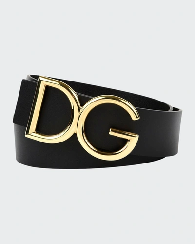 Shop Dolce & Gabbana Men's Leather Belt W/ Logo Buckle In Black