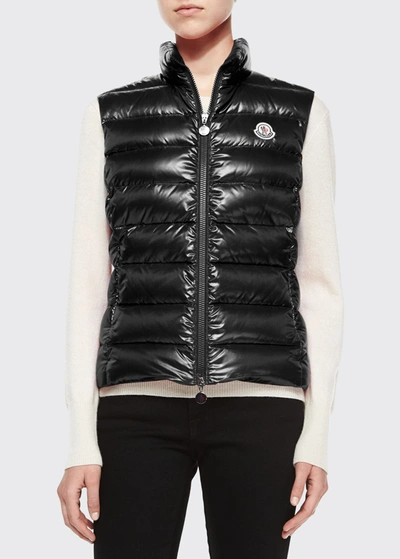 Shop Moncler Ghany Shiny Quilted Puffer Vest In Black