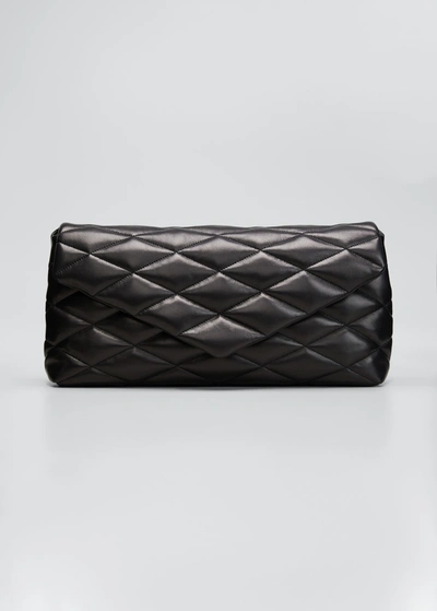 Shop Saint Laurent Sade Puffy Leather Envelope Clutch Bag In Black