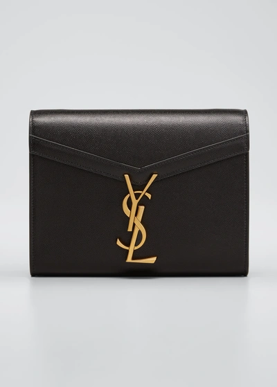 Shop Saint Laurent Cassandra Mini Ysl Wallet On Chain In Grained Leather In Black