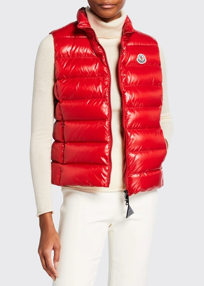Shop Moncler Ghany Shiny Quilted Puffer Vest In Red