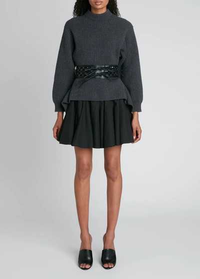 Shop Alaïa Ribbed Wool-cashmere Peplum Sweater In Gris Fonce