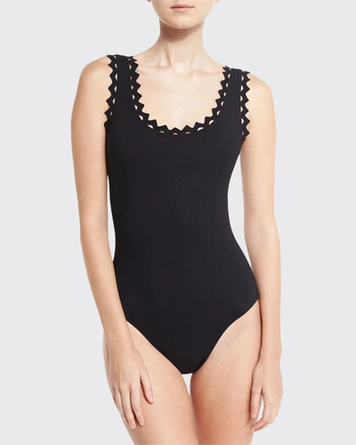 Shop Karla Colletto Rick Rack Round-neck Underwire One-piece Swimsuit In Black