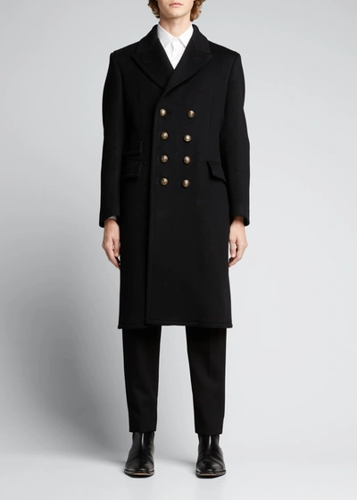 Shop Tom Ford Men's Double-breasted Military Coat In Blk Sld