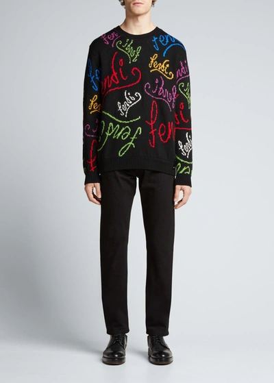 Shop Fendi Men's Multicolor Chalk Sweater In Nero