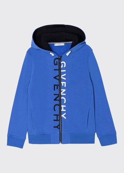 Shop Givenchy Boy's Split Logo Zip Hoodie Jacket In 81l Royal Blue