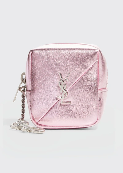 Saint Laurent Jamie YSL Patchwork Pouch Key Chain New Azalea