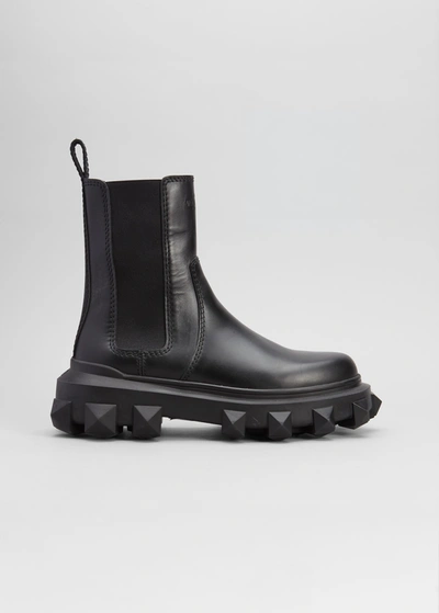 Shop Valentino 35mm Leather Lug-sole Chelsea Boots In Black
