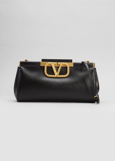 Shop Valentino Alcove Rockstud Vlogo Clutch Shoulder Bag In 0no Nero