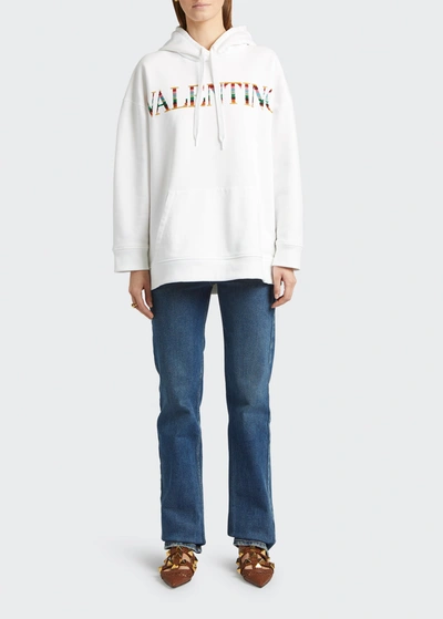 Shop Valentino Sequined Logo Embellished Hoodie In White