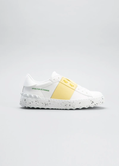 Shop Valentino Rockstud Bicolor Laceless Low-top Sneakers In White/green