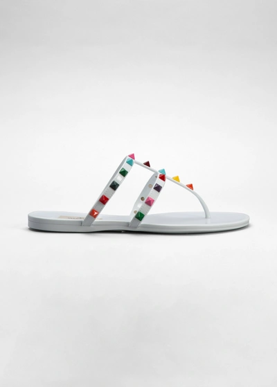 Shop Valentino 5mm Multi Rockstud Pvc Thong Sandals In White Multi