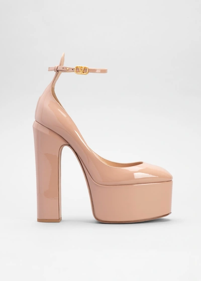 Shop Valentino Patent Leather Ankle-strap Platform Pumps In Rose