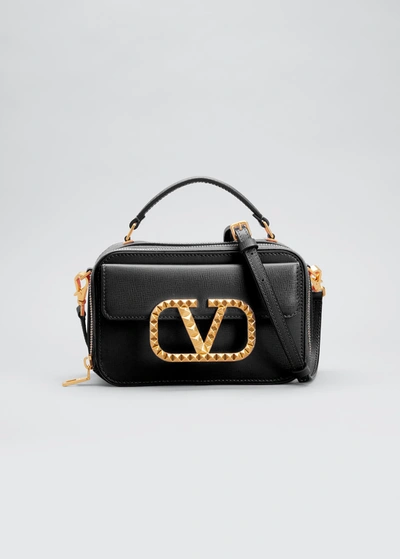 Shop Valentino Alcove Rockstud Vlogo Leather Crossbody Bag In Nero