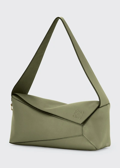 Shop Loewe Puzzle Calfskin Hobo Bag In Avocado Green