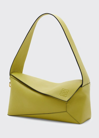 Shop Loewe Puzzle Calfskin Hobo Bag In Lime Yellow