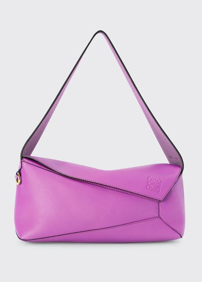 Shop Loewe Puzzle Hobo Bag In Leather In Bright Purple