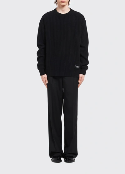 Shop Prada Men's Oversized Wool-cashmere Sweater In Nero