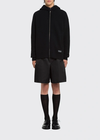 Shop Prada Men's Wool-cashmere Zip Hoodie In Nero