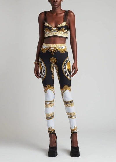 Shop Versace La Coupe Des Dieux Leggings In Whitegoldblack