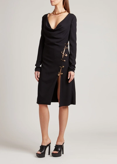 Shop Versace Safety-pin Slit Dress In Black