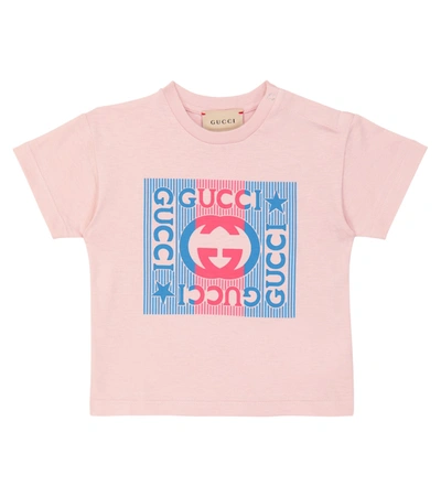 Shop Gucci Baby Logo Cotton T-shirt In Faded Rose/mc