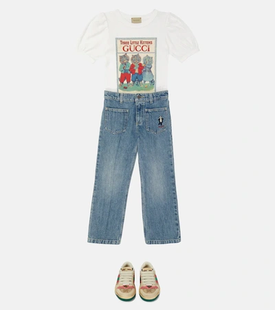 Shop Gucci Printed Cotton And Linen T-shirt In Sunlight/mc