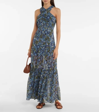 Shop Veronica Beard Florencia Floral Silk Maxi Dress In Blue Multi