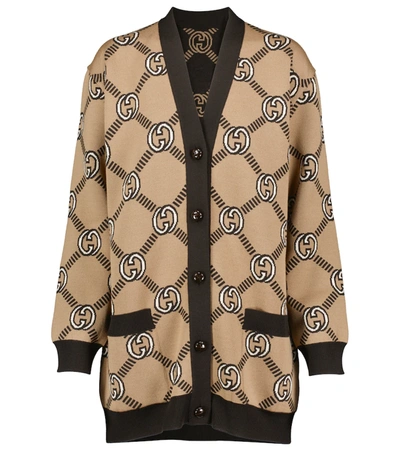 Shop Gucci Interlocking G Reversible Wool Cardigan In Beige/ebony/mc/mix