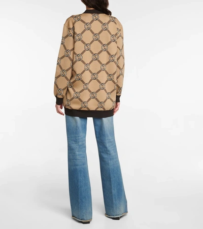 Shop Gucci Interlocking G Reversible Wool Cardigan In Beige/ebony/mc/mix